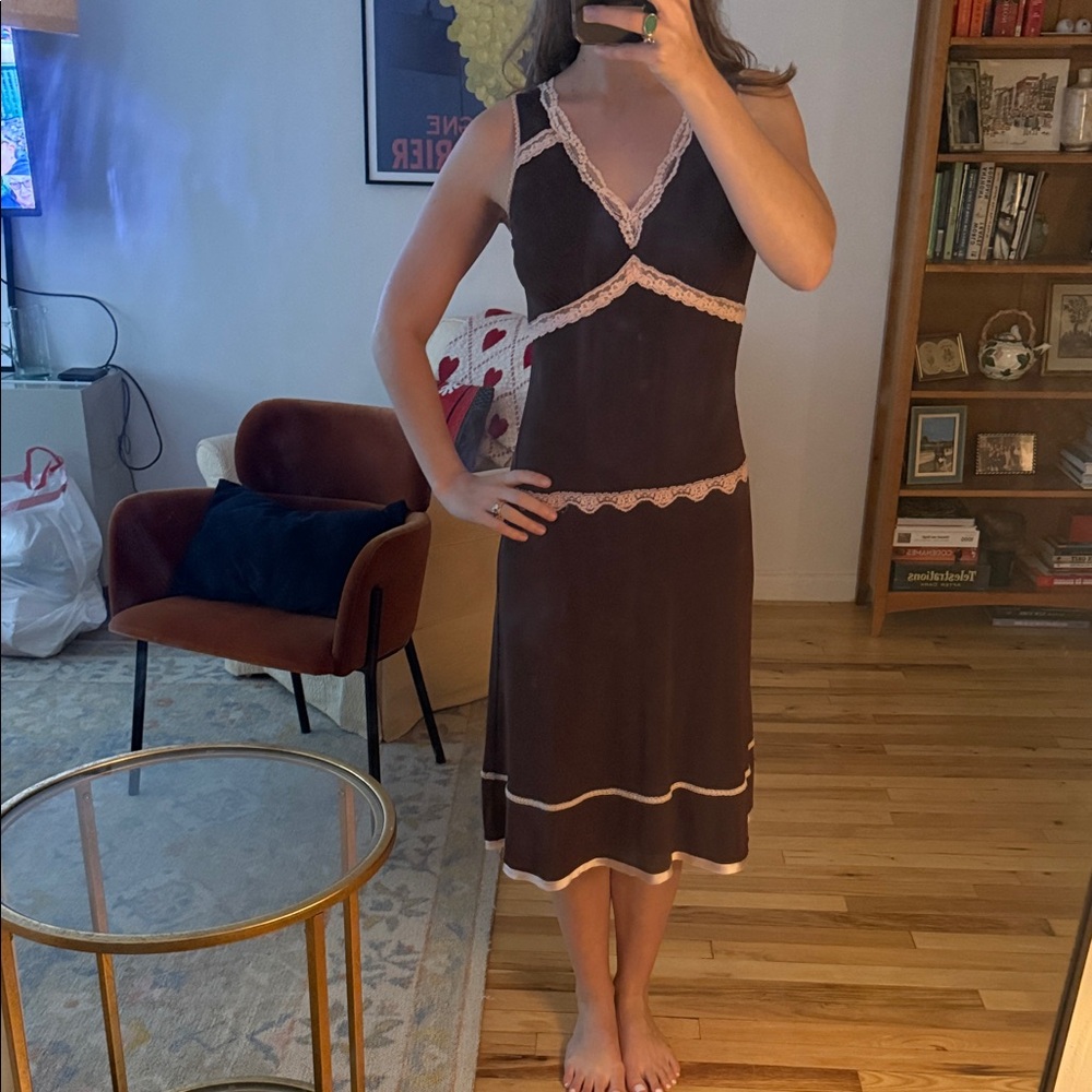 Nicole Miller Brown Lace-Trim Cocktail Dress
